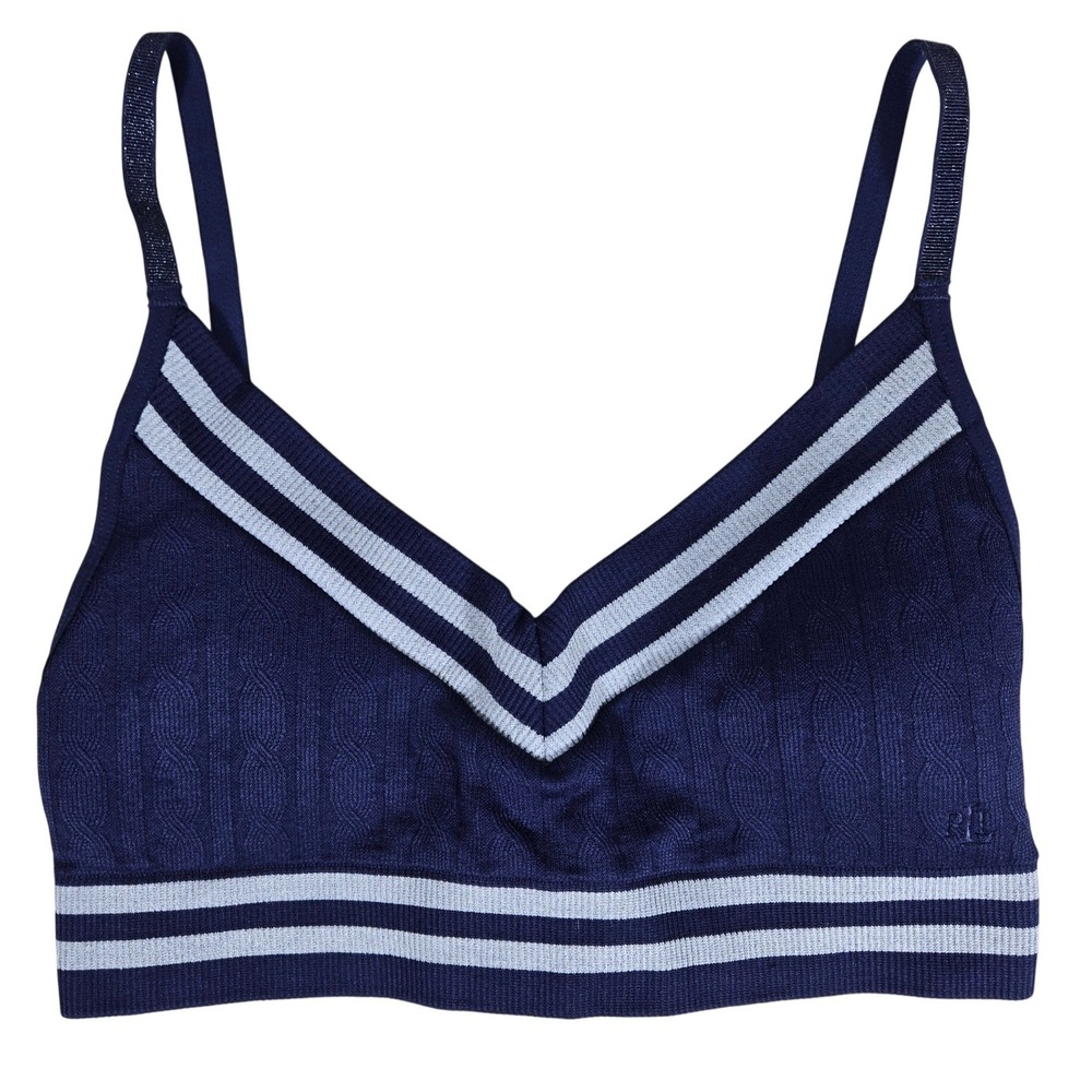 Lauren Ralph Lauren Navy Blue‎ Cricket Cable-Texture Seamless Wireless Bra Small